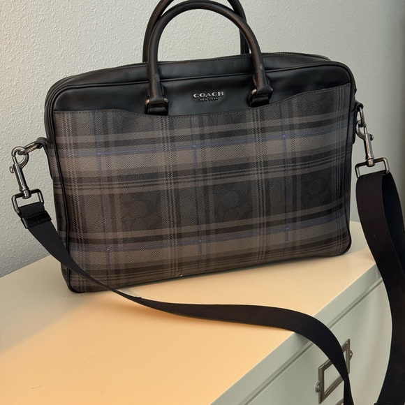 Coach Black and Gray Plaid Laptop Briefcase - Picture 3 of 10